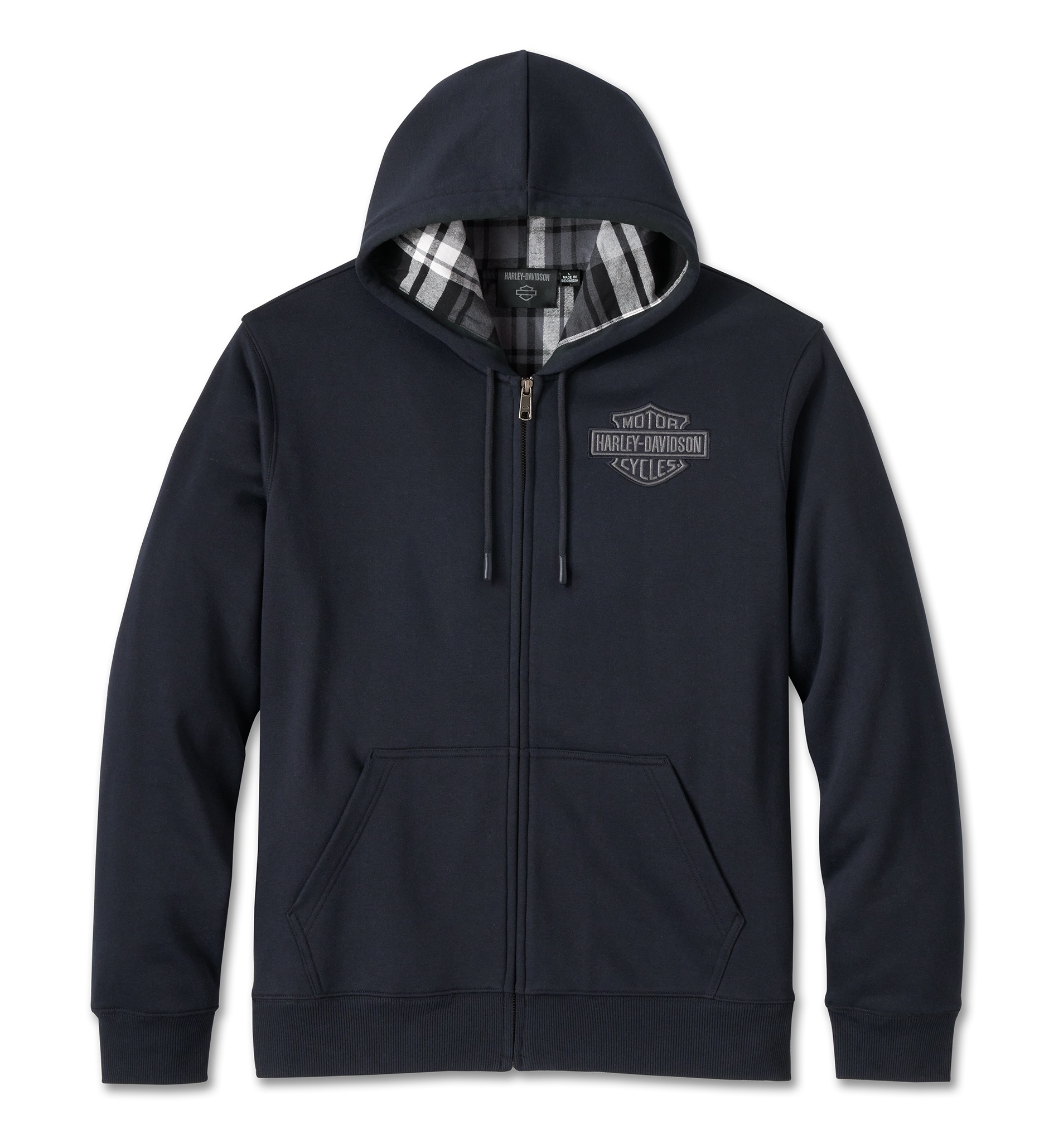 Harley-Davidson Zip Hoodie Bar & Shield Plaid Lined Black